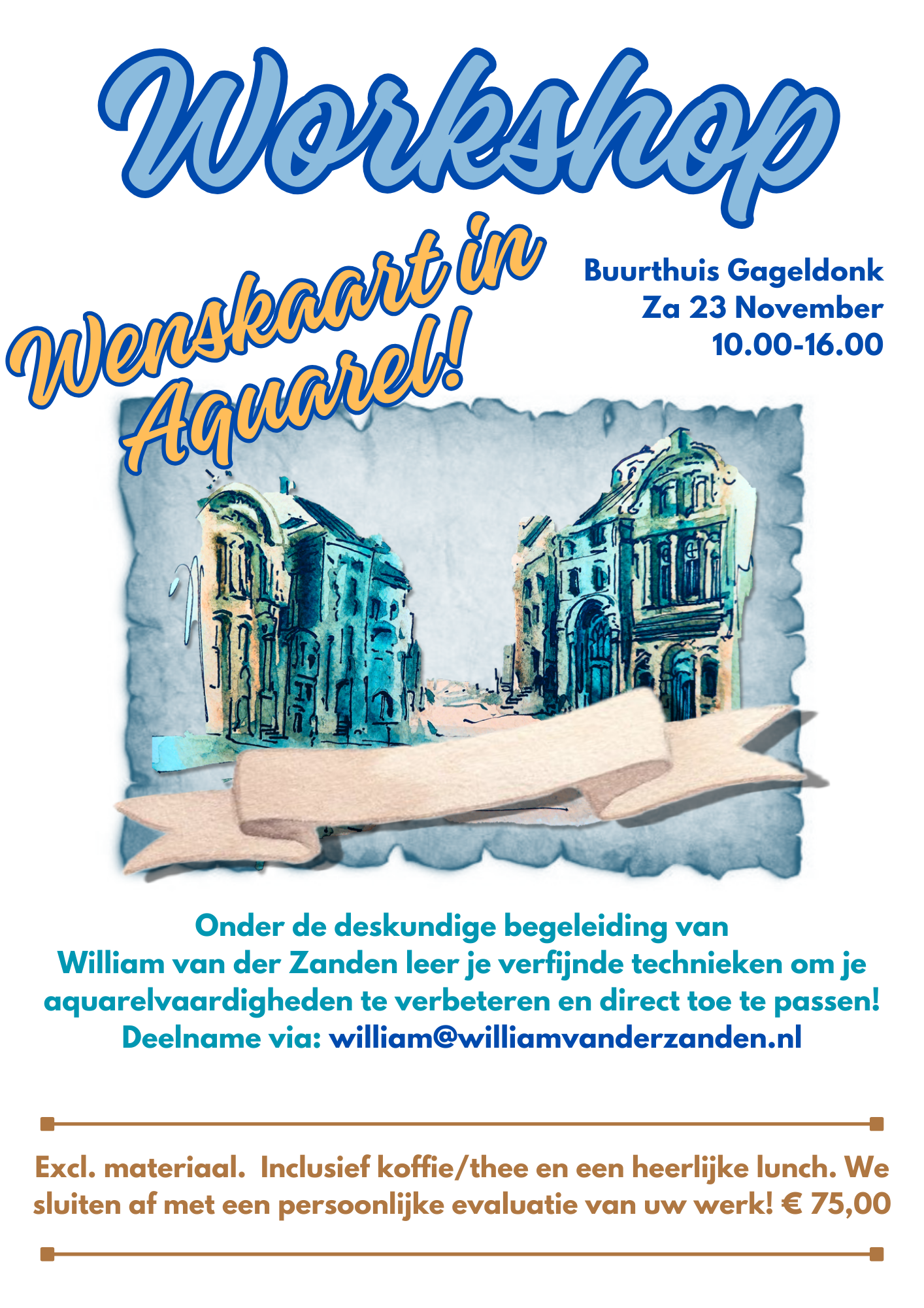 Workshop aquarelleren wenskaarten Buurthuis Gageldonk William van der Zanden